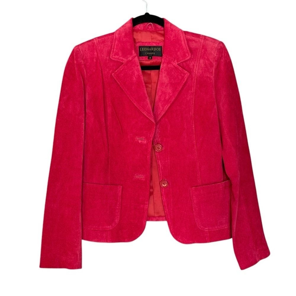 LEONARDOS CANADA Vintage Red Suede Button Front Blazer Jacket 4
